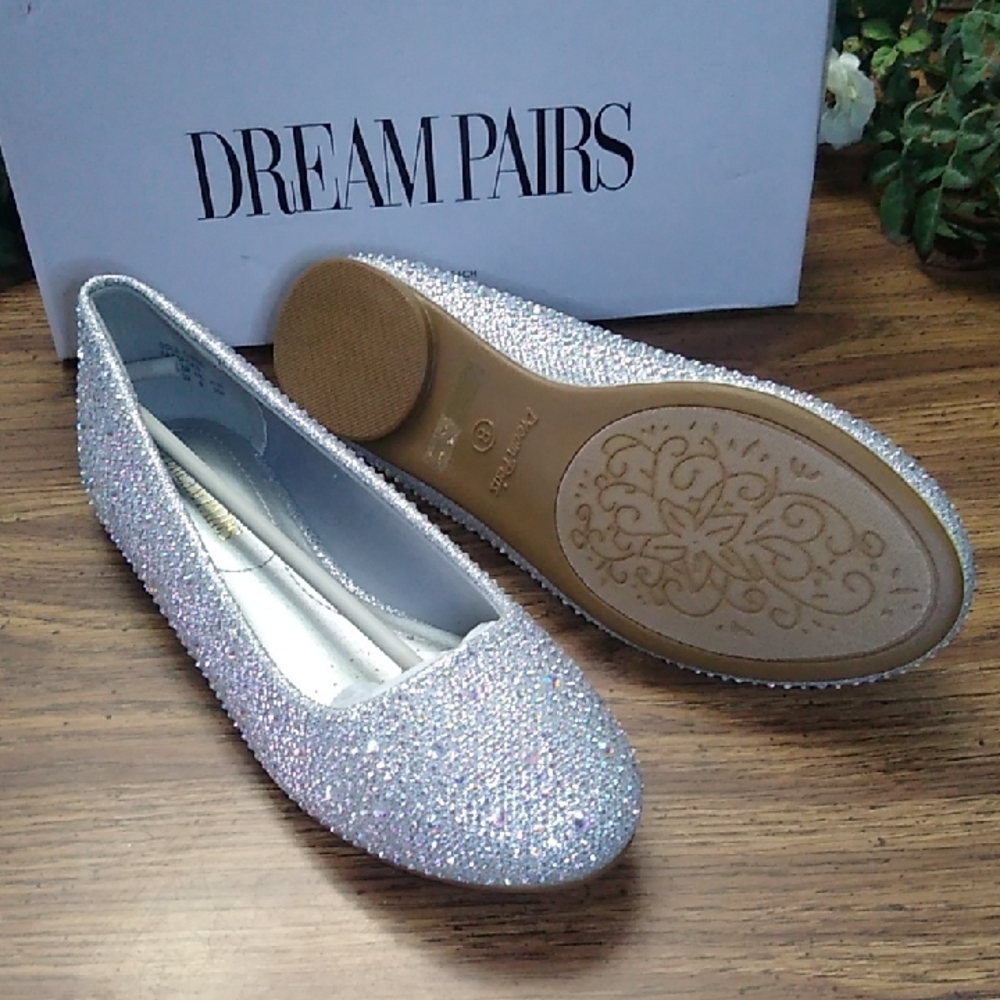 Dream Pairs Women's Silver Glitter Flats